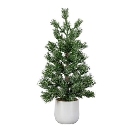 Nearly Natural 22" Artificial Frosted Christmas Tree in White Ceramic Planter
